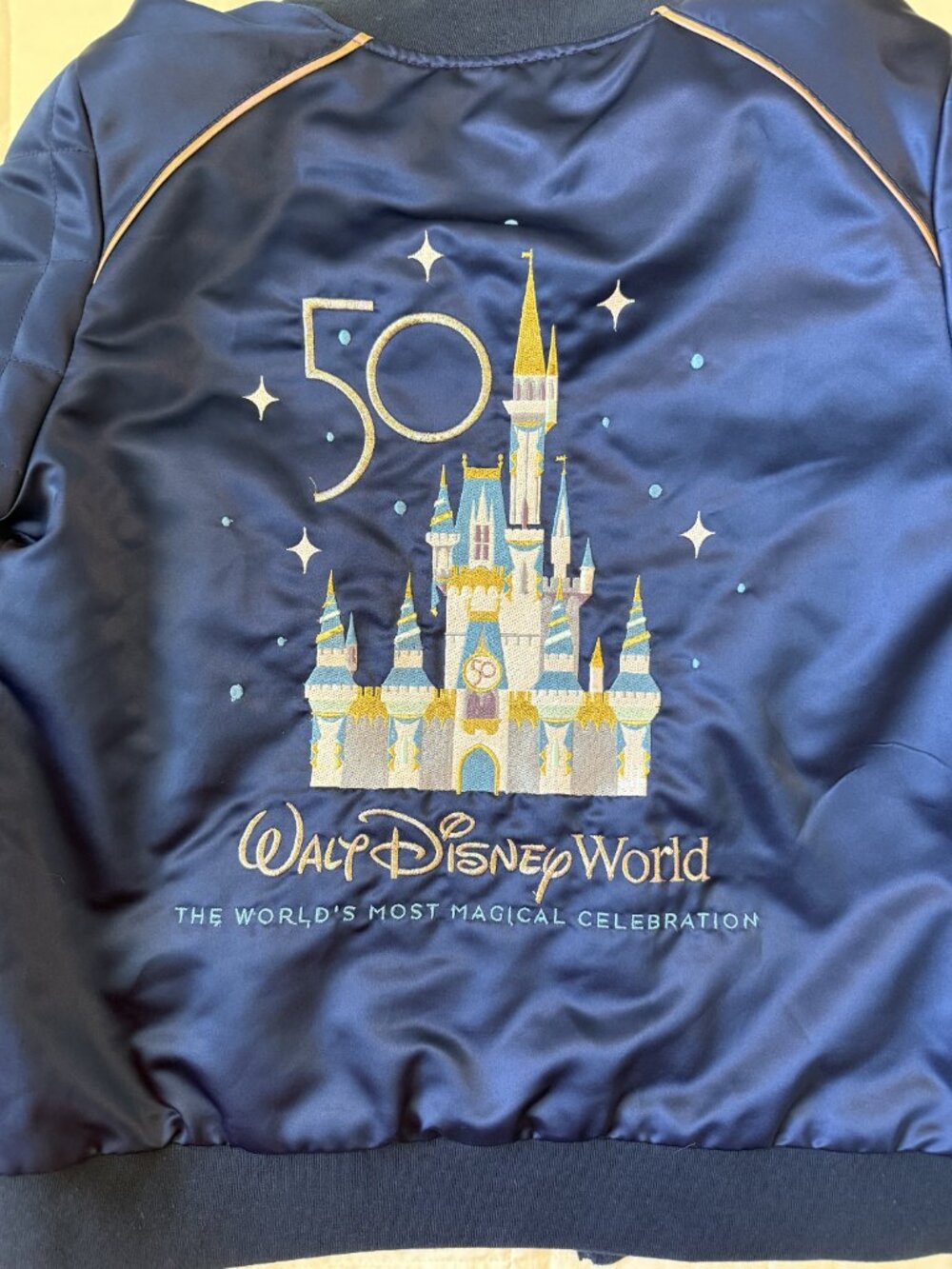 Disney Parks 50th Anniversary Satin Bomber Jacket Castle Mickey Size M - Picture 4 of 12